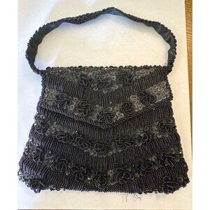 Safco Vintage Black Beaded Purse Evening Bag